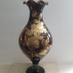Burgundy and Gold Colored Vase